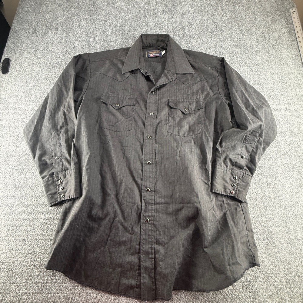 Panhandle Slim Mens Black Western Snap Shirt Striped Dobby Long Sleeve 17-33